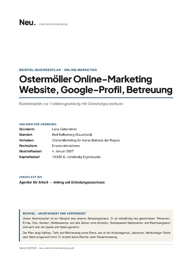 Deckblatt Beispiel 1: Online-Marketing