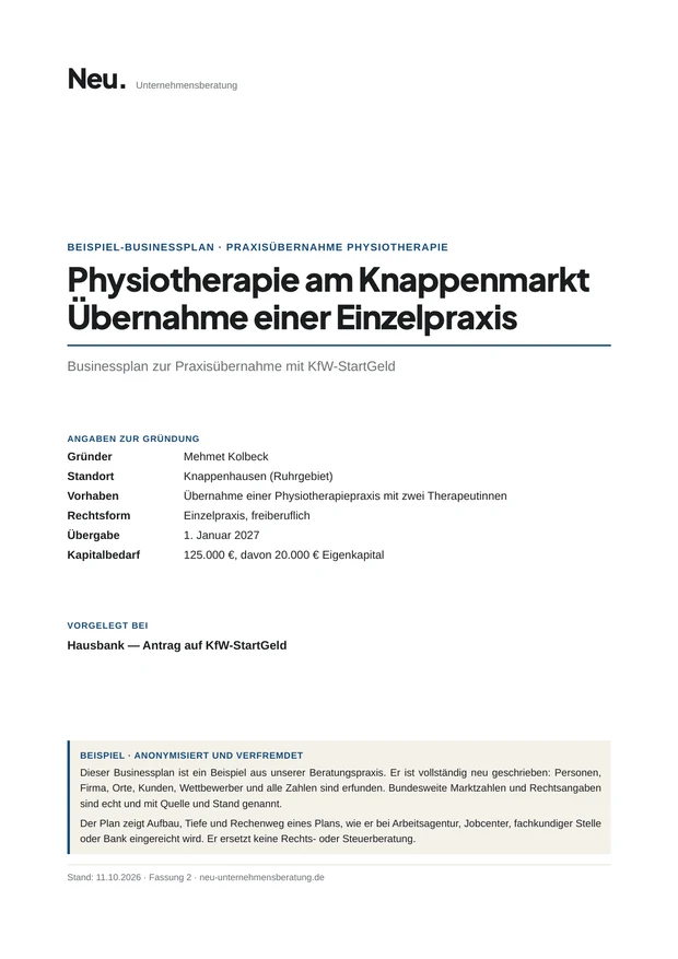Deckblatt Beispiel 5: Praxisübernahme Physiotherapie