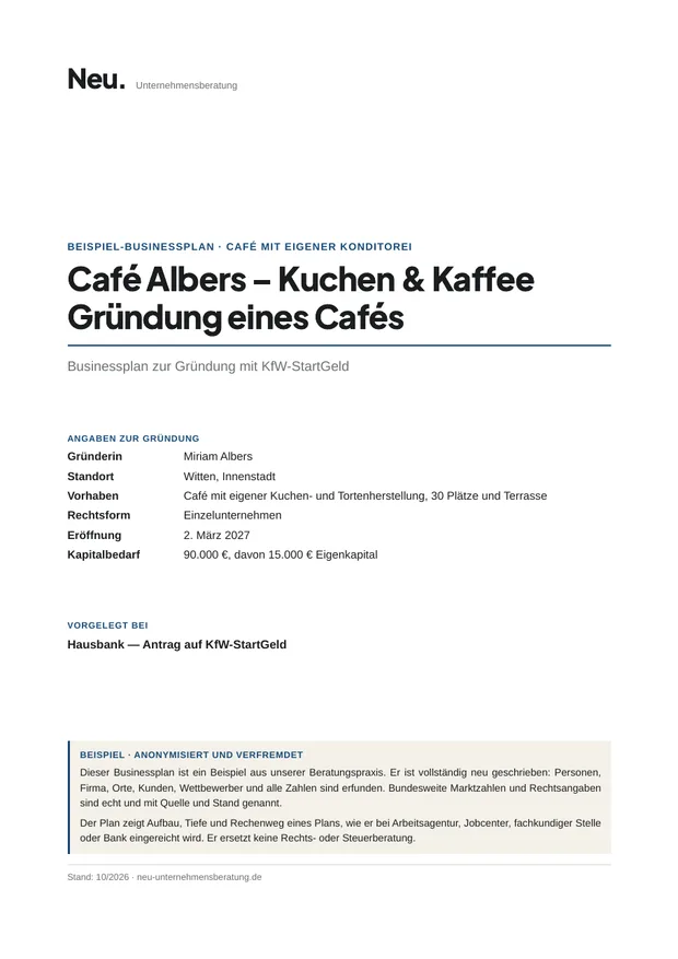 Deckblatt Beispiel 7: Café mit eigener Konditorei