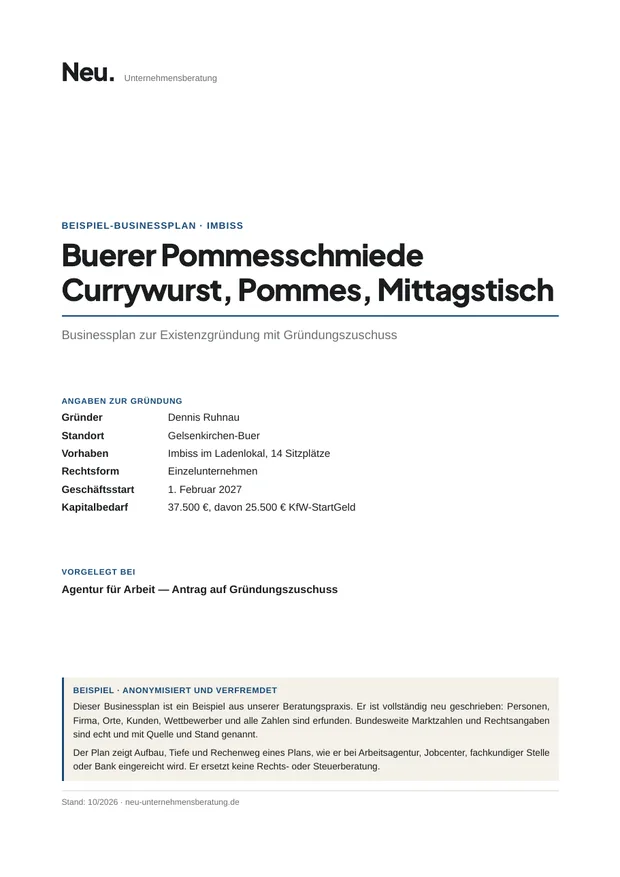 Deckblatt Beispiel 6: Imbiss im Ladenlokal