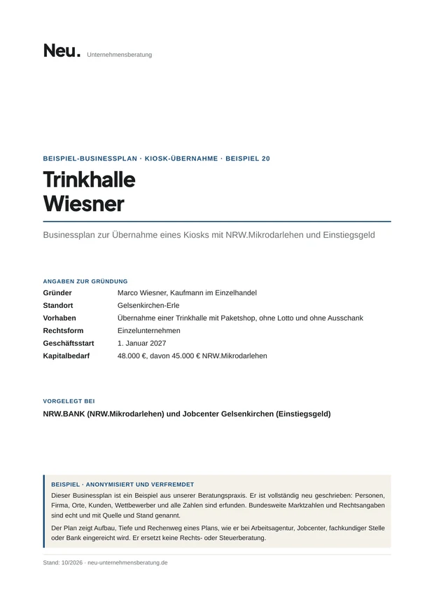 Deckblatt Beispiel 20: Kiosk-Übernahme mit Mikrodarlehen