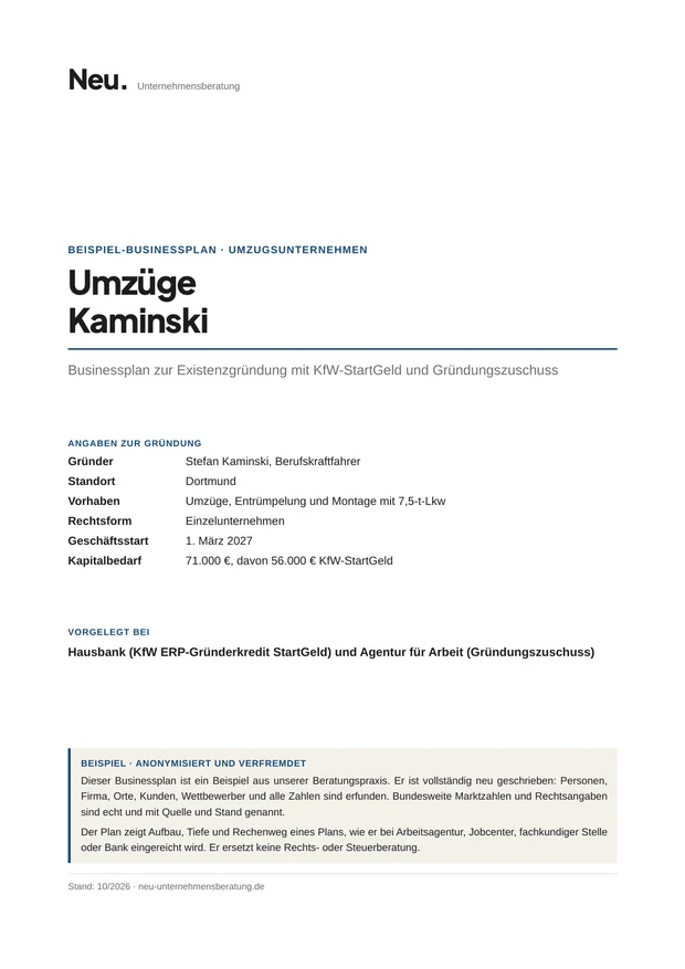 Deckblatt Beispiel 18: Umzugsunternehmen mit KfW-StartGeld